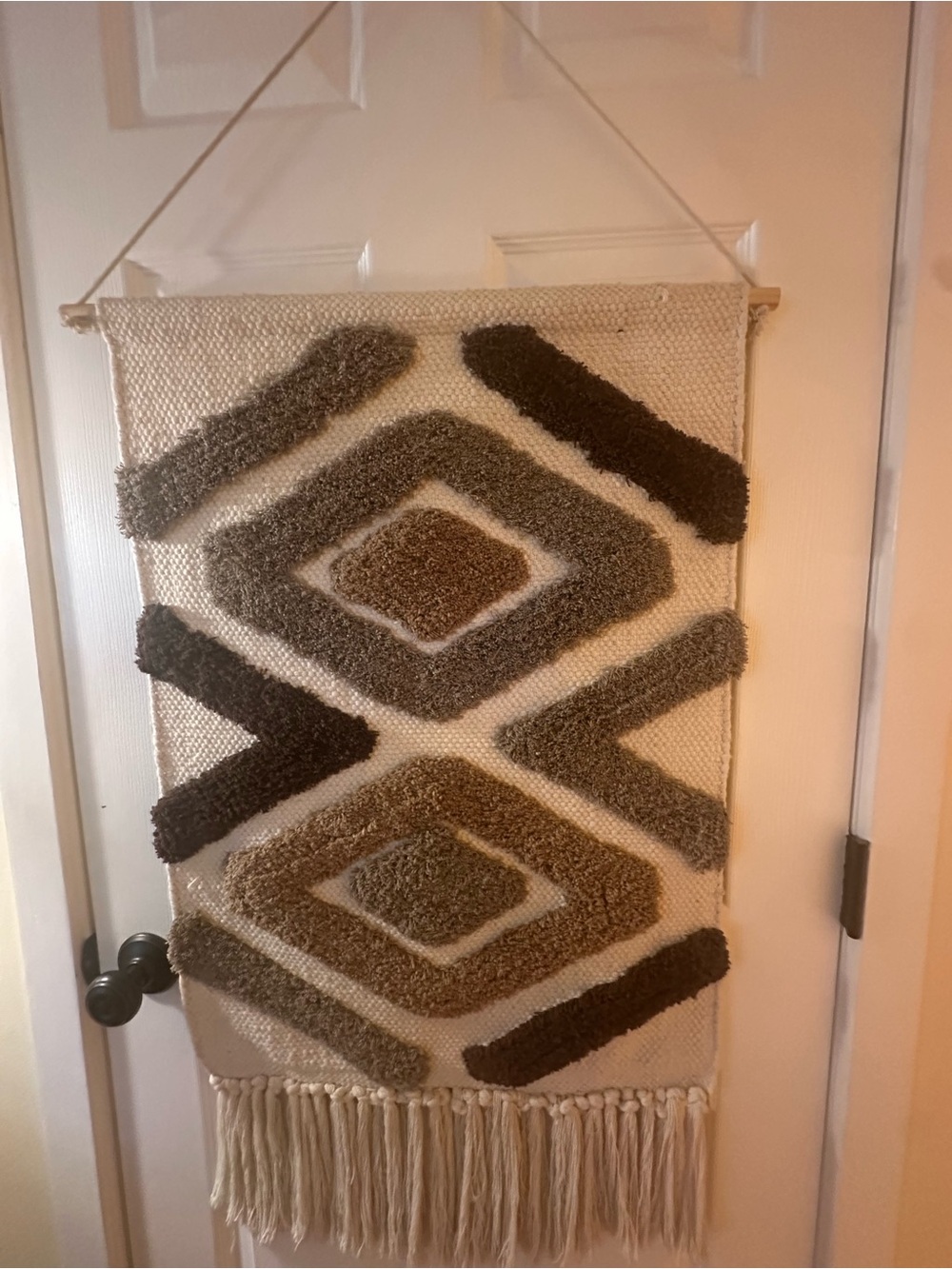 XL woven tribal tapestry with wooden bar & fringe